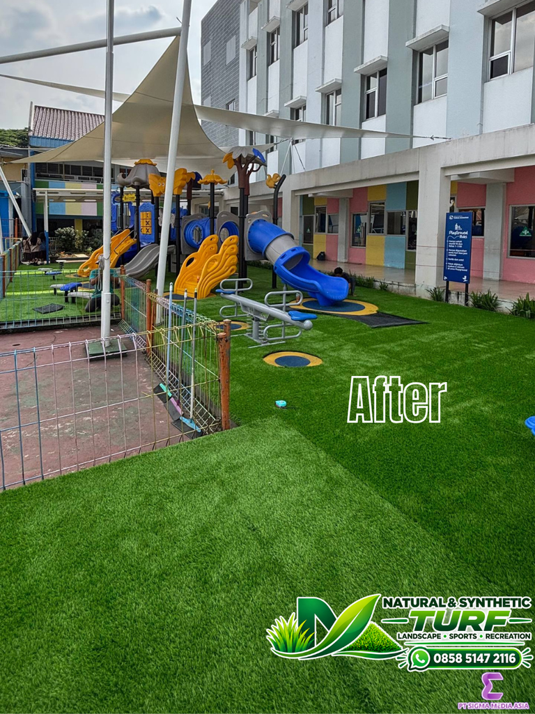 Before After Pasang Rumput Sintetis
