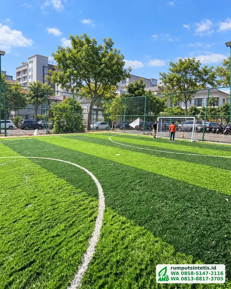 Lapangan futsal rumput sintetis outdoor dengan gawang
