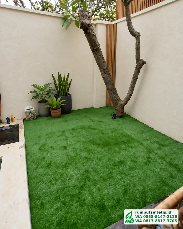 Taman belakang rumah setelah diganti rumput sintetis