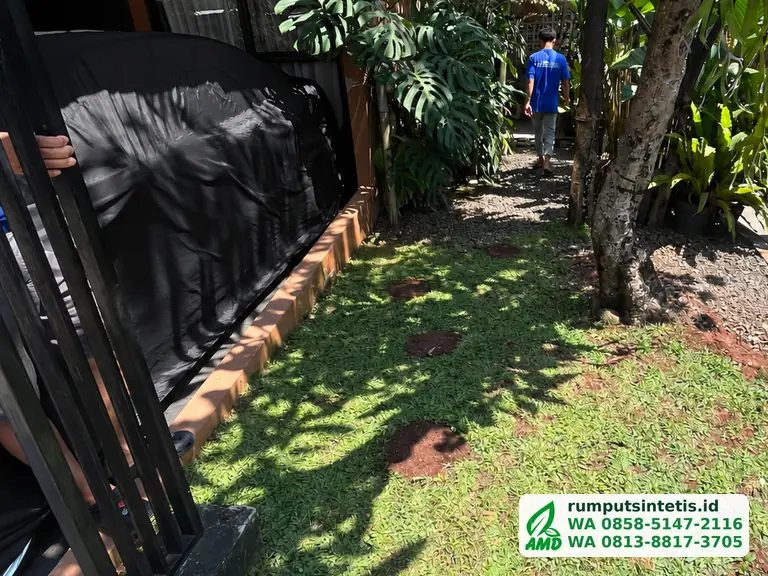Taman dengan rumput lama sebelum diganti rumput sintetis
