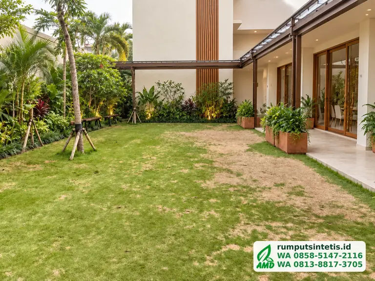 Taman rumah sebelum dipasang rumput sintetis
